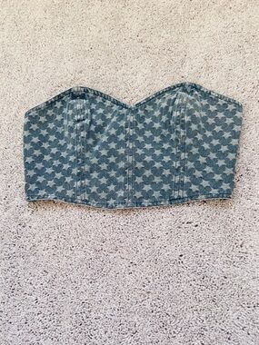 Storia Blue Denim Star print  Jacquard Americana Bustier S